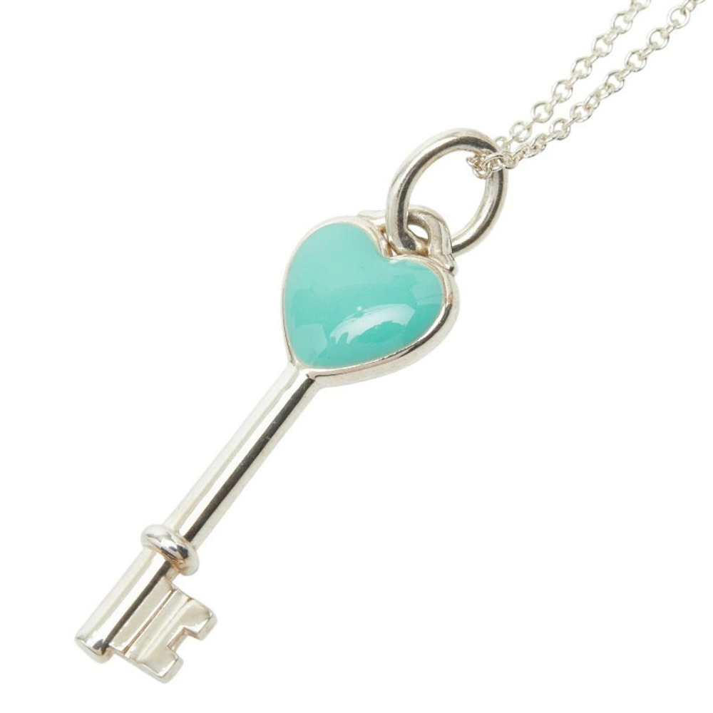 Tiffany Co Heart Key Charm Chain Pendant Necklace Silver TIFFANYCo